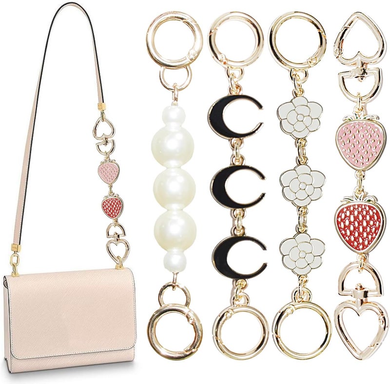 Chewarelly 4Pcs Bag chain Extender Purse Strap Extenders Handbags Extender Chain Replacement for Purse Bag Making Supplies Valentine Gifts Mother’s Day Gift(Moon, Strawberry, Flower, Pearl) - Image 1